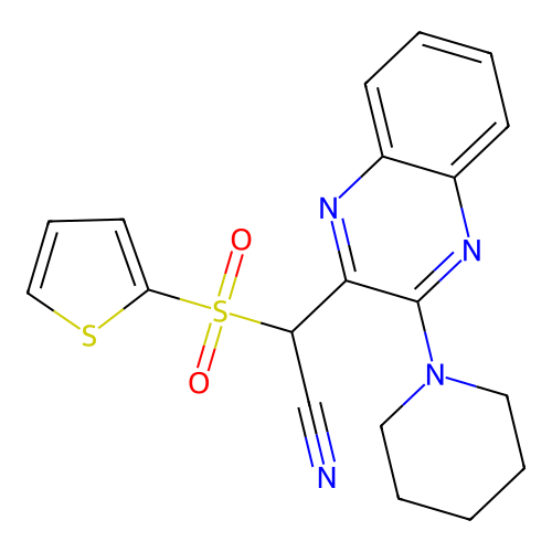 2-(3-(Piperidin-1-yl)quinoxalin-2-yl)-2-(thiophen-2-ylsulfonyl)acetonitrile structure