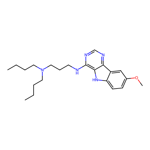 N,N-dibutyl-N'-(8-methoxy-5H-pyrimido[5,4-b]indol-4-yl)propane-1,3-diamine structure
