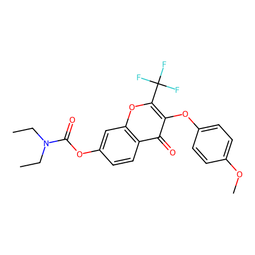 3-(4-methoxyphenoxy)-4-oxo-2-(trifluoromethyl)-4H-chromen-7-yl diethylcarbamate structure