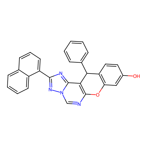 2-(naphthalen-1-yl)-12-phenyl-12H-chromeno[3,2-e][1,2,4]triazolo[1,5-c]pyrimidin-9-ol structure