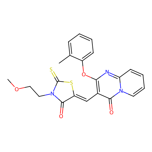 3-{(Z)-[3-(2-methoxyethyl)-4-oxo-2-thioxo-1,3-thiazolidin-5-ylidene]methyl}-2-(2-methylphenoxy)-4H-pyrido[1,2-a]pyrimidin-4-one structure