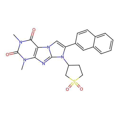 8-(1,1-dioxidotetrahydrothiophen-3-yl)-1,3-dimethyl-7-(naphthalen-2-yl)-1H-imidazo[2,1-f]purine-2,4(3H,8H)-dione structure