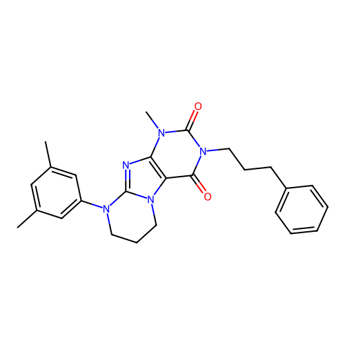 9-(3,5-dimethylphenyl)-1-methyl-3-(3-phenylpropyl)-6,7,8,9-tetrahydropyrimido[2,1-f]purine-2,4(1H,3H)-dione structure