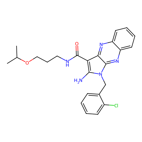 2-amino-1-(2-chlorobenzyl)-N-(3-isopropoxypropyl)-1H-pyrrolo[2,3-b]quinoxaline-3-carboxamide structure