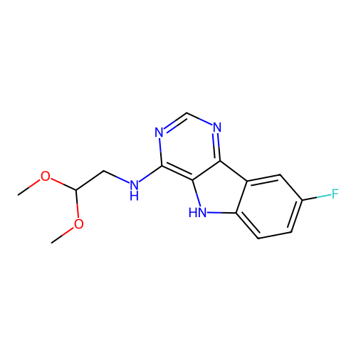 N-(2,2-dimethoxyethyl)-8-fluoro-5H-pyrimido[5,4-b]indol-4-amine structure