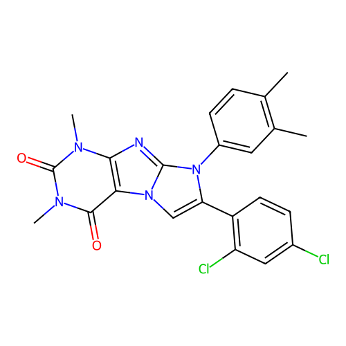 7-(2,4-dichlorophenyl)-8-(3,4-dimethylphenyl)-1,3-dimethyl-1H-imidazo[2,1-f]purine-2,4(3H,8H)-dione structure
