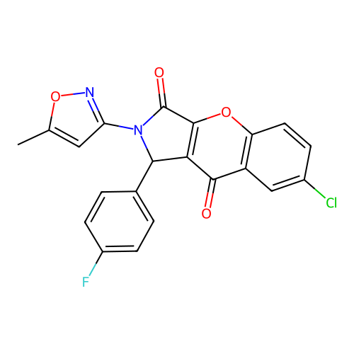 7-chloro-1-(4-fluorophenyl)-2-(5-methyl-1,2-oxazol-3-yl)-1,2-dihydrochromeno[2,3-c]pyrrole-3,9-dione structure
