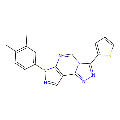 7-(3,4-dimethylphenyl)-3-(thiophen-2-yl)-7H-pyrazolo[4,3-e][1,2,4]triazolo[4,3-c]pyrimidine structure