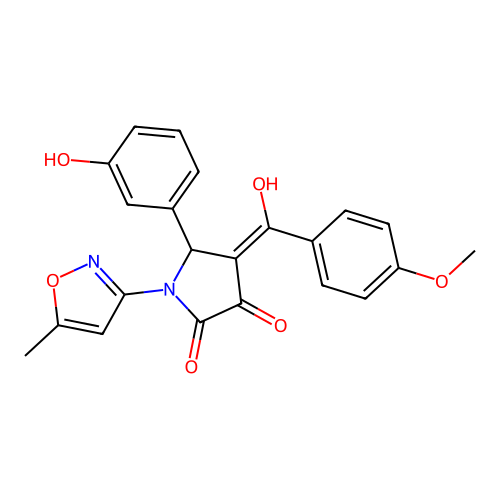 3-hydroxy-5-(3-hydroxyphenyl)-4-(4-methoxybenzoyl)-1-(5-methyl-1,2-oxazol-3-yl)-2,5-dihydro-1H-pyrrol-2-one structure