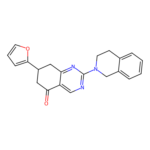 2-(3,4-dihydroisoquinolin-2(1H)-yl)-7-(2-furyl)-7,8-dihydroquinazolin-5(6H)-one structure