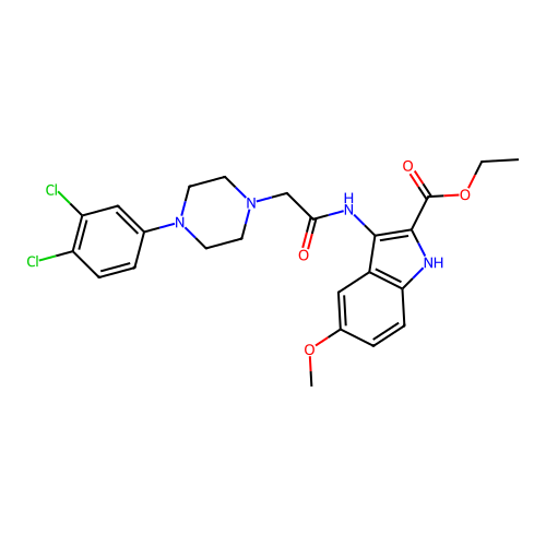 Ethyl 3-[[2-[4-(3,4-dichlorophenyl)piperazin-1-yl]acetyl]amino]-5-methoxy-1H-indole-2-carboxylate structure