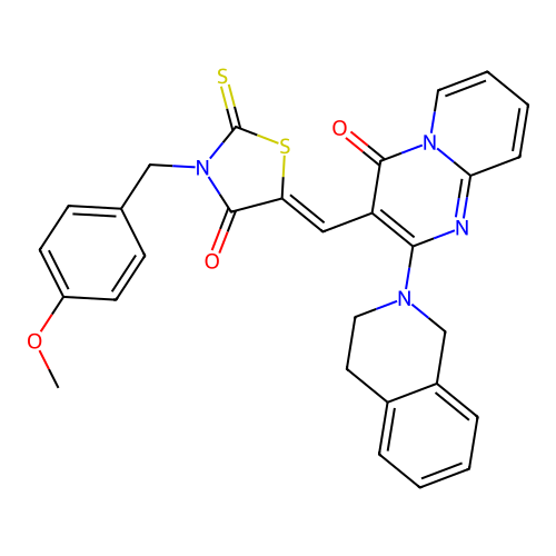 2-(3,4-dihydroisoquinolin-2(1H)-yl)-3-{(Z)-[3-(4-methoxybenzyl)-4-oxo-2-thioxo-1,3-thiazolidin-5-ylidene]methyl}-4H-pyrido[1,2-a]pyrimidin-4-one structure