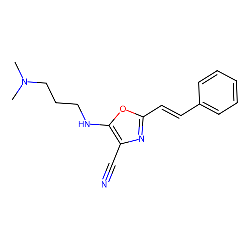 5-(3-Dimethylamino-propylamino)-2-((E)-styryl)-oxazole-4-carbonitrile structure