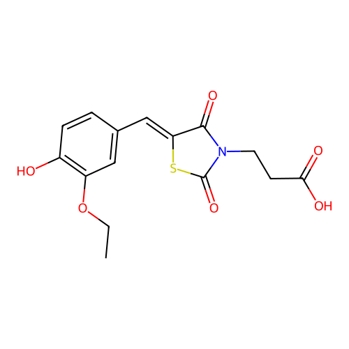 (Z)-3-(5-(3-ethoxy-4-hydroxybenzylidene)-2,4-dioxothiazolidin-3-yl)propanoic acid structure