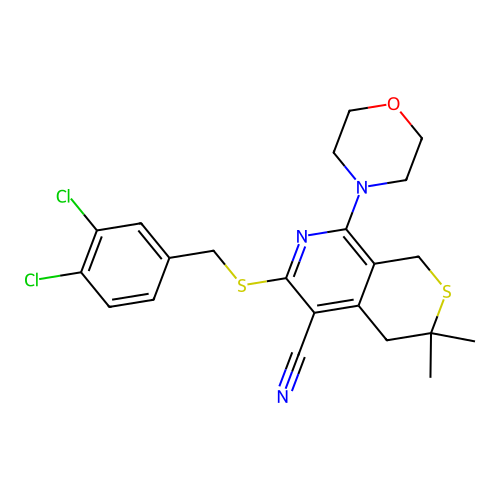 6-((3,4-dichlorobenzyl)thio)-3,3-dimethyl-8-morpholino-3,4-dihydro-1H-thiopyrano[3,4-c]pyridine-5-carbonitrile structure