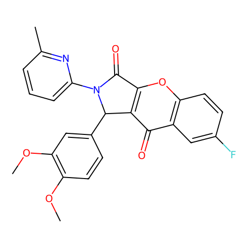 1-(3,4-dimethoxyphenyl)-7-fluoro-2-(6-methylpyridin-2-yl)-1,2-dihydrochromeno[2,3-c]pyrrole-3,9-dione structure