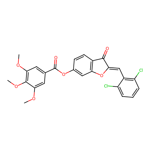 (Z)-2-(2,6-dichlorobenzylidene)-3-oxo-2,3-dihydrobenzofuran-6-yl 3,4,5-trimethoxybenzoate structure