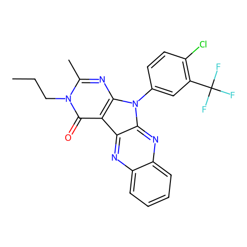11-(4-chloro-3-(trifluoromethyl)phenyl)-2-methyl-3-propyl-3H-pyrimido[5',4':4,5]pyrrolo[2,3-b]quinoxalin-4(11H)-one structure