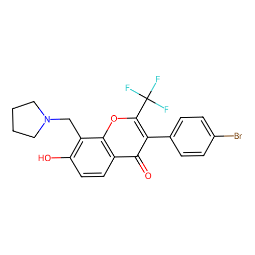 3-(4-bromophenyl)-7-hydroxy-8-(pyrrolidin-1-ylmethyl)-2-(trifluoromethyl)-4H-chromen-4-one structure
