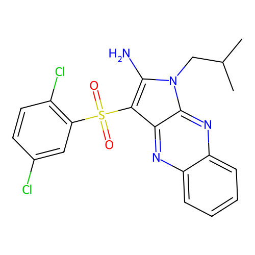3-((2,5-dichlorophenyl)sulfonyl)-1-isobutyl-1H-pyrrolo[2,3-b]quinoxalin-2-amine structure