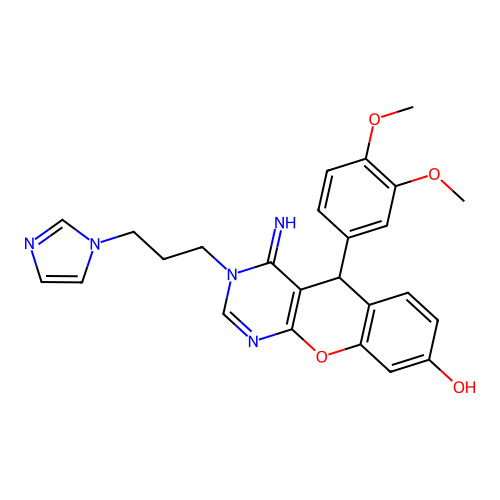 5-(3,4-dimethoxyphenyl)-3-[3-(1H-imidazol-1-yl)propyl]-4-imino-3,5-dihydro-4H-chromeno[2,3-d]pyrimidin-8-ol structure