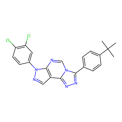 3-(4-tert-butylphenyl)-7-(3,4-dichlorophenyl)-7H-pyrazolo[4,3-e][1,2,4]triazolo[4,3-c]pyrimidine structure