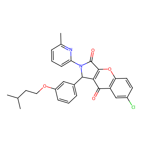 7-chloro-1-(3-(isopentyloxy)phenyl)-2-(6-methylpyridin-2-yl)-1,2-dihydrochromeno[2,3-c]pyrrole-3,9-dione structure
