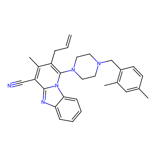 1-[4-(2,4-dimethylbenzyl)piperazin-1-yl]-3-methyl-2-(prop-2-en-1-yl)pyrido[1,2-a]benzimidazole-4-carbonitrile structure