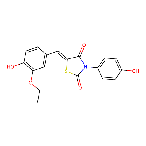 (5Z)-5-[(3-ethoxy-4-hydroxyphenyl)methylidene]-3-(4-hydroxyphenyl)-1,3-thiazolidine-2,4-dione structure