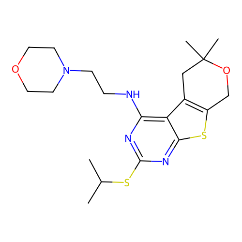 2-(isopropylthio)-6,6-dimethyl-N-(2-morpholinoethyl)-6,8-dihydro-5H-pyrano[4',3':4,5]thieno[2,3-d]pyrimidin-4-amine structure