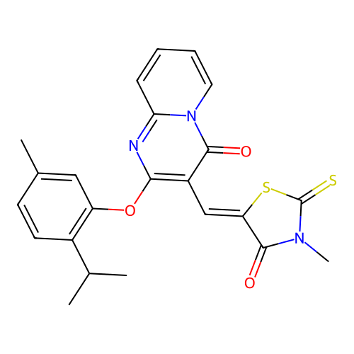 5-{(Z)-1-[2-(2-isopropyl-5-methylphenoxy)-4-oxo-4H-pyrido[1,2-a]pyrimidin-3-yl]methylidene}-3-methyl-2-thioxo-1,3-thiazolan-4-one structure