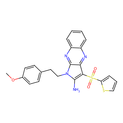 1-(4-methoxyphenethyl)-3-(thiophen-2-ylsulfonyl)-1H-pyrrolo[2,3-b]quinoxalin-2-amine structure
