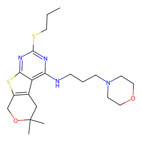 6,6-dimethyl-N-(3-morpholinopropyl)-2-(propylthio)-6,8-dihydro-5H-pyrano[4',3':4,5]thieno[2,3-d]pyrimidin-4-amine structure