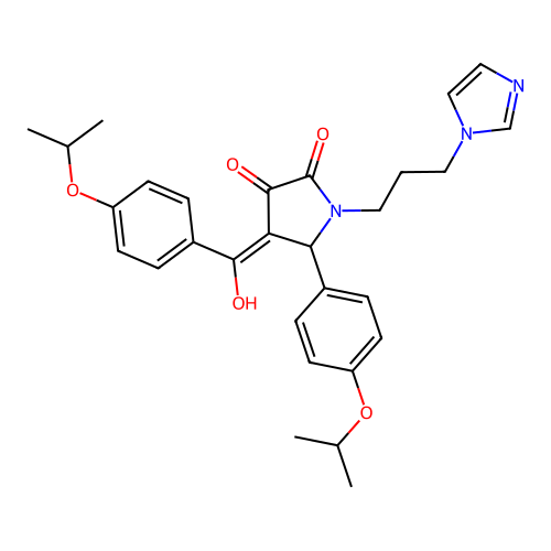 (4E)-4-[hydroxy-(4-propan-2-yloxyphenyl)methylidene]-1-(3-imidazol-1-ylpropyl)-5-(4-propan-2-yloxyphenyl)pyrrolidine-2,3-dione structure