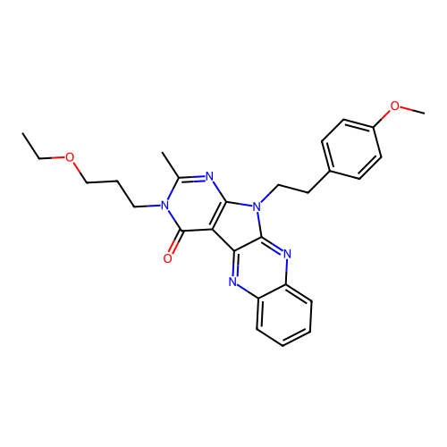 3-(3-ethoxypropyl)-11-(4-methoxyphenethyl)-2-methyl-3H-pyrimido[5',4':4,5]pyrrolo[2,3-b]quinoxalin-4(11H)-one structure