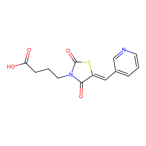4-[(5Z)-2,4-dioxo-5-(pyridin-3-ylmethylidene)-1,3-thiazolidin-3-yl]butanoic acid structure