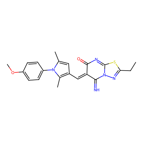 (6Z)-2-ethyl-5-imino-6-[[1-(4-methoxyphenyl)-2,5-dimethylpyrrol-3-yl]methylidene]-[1,3,4]thiadiazolo[3,2-a]pyrimidin-7-one structure