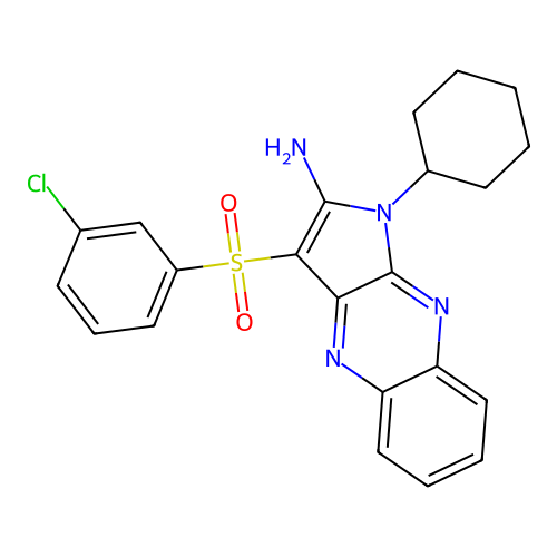 3-((3-chlorophenyl)sulfonyl)-1-cyclohexyl-1H-pyrrolo[2,3-b]quinoxalin-2-amine structure