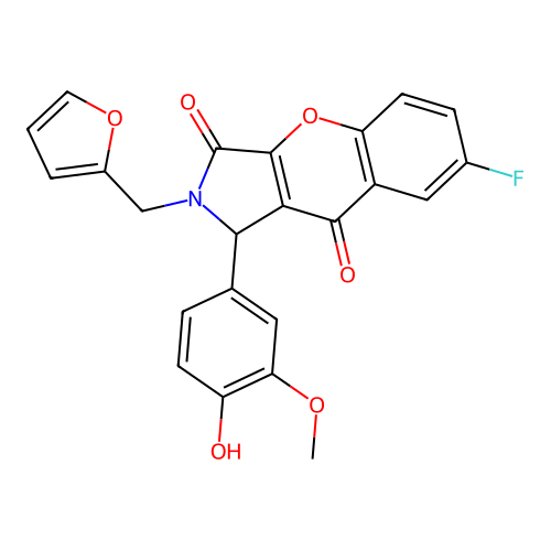 7-fluoro-2-(furan-2-ylmethyl)-1-(4-hydroxy-3-methoxyphenyl)-1,2-dihydrochromeno[2,3-c]pyrrole-3,9-dione structure