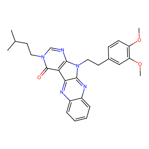 11-(3,4-dimethoxyphenethyl)-3-isopentyl-3H-pyrimido[5',4':4,5]pyrrolo[2,3-b]quinoxalin-4(11H)-one structure