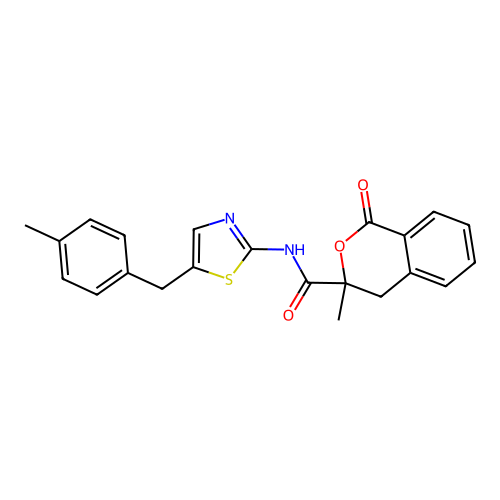 3-methyl-N-(5-(4-methylbenzyl)thiazol-2-yl)-1-oxoisochroman-3-carboxamide structure