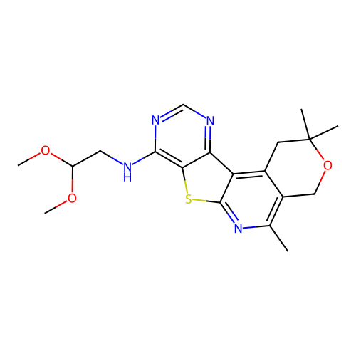 N-(2,2-dimethoxyethyl)-2,2,5-trimethyl-1,4-dihydro-2H-pyrano[4'',3'':4',5']pyrido[3',2':4,5]thieno[3,2-d]pyrimidin-8-amine structure