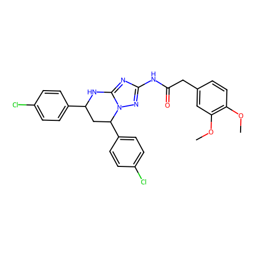 N-(5,7-bis(4-chlorophenyl)-4,5,6,7-tetrahydro-[1,2,4]triazolo[1,5-a]pyrimidin-2-yl)-2-(3,4-dimethoxyphenyl)acetamide structure