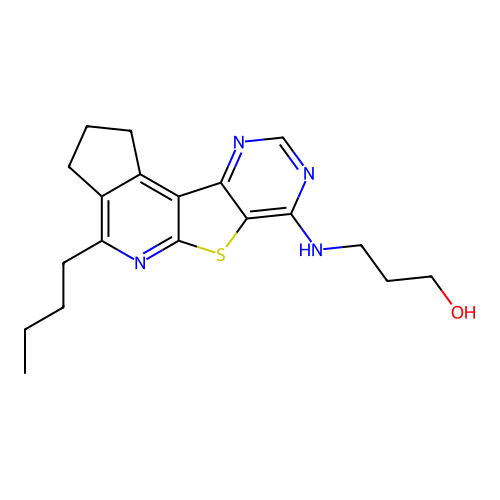 3-((4-butyl-2,3-dihydro-1H-cyclopenta[4',5']pyrido[3',2':4,5]thieno[3,2-d]pyrimidin-7-yl)amino)propan-1-ol structure