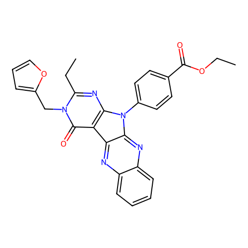 ethyl 4-(2-ethyl-3-(furan-2-ylmethyl)-4-oxo-3H-pyrimido[5',4':4,5]pyrrolo[2,3-b]quinoxalin-11(4H)-yl)benzoate structure