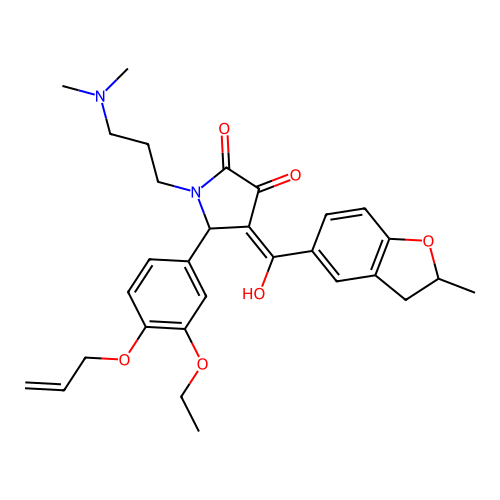 (4E)-1-[3-(dimethylamino)propyl]-5-(3-ethoxy-4-prop-2-enoxyphenyl)-4-[hydroxy-(2-methyl-2,3-dihydro-1-benzofuran-5-yl)methylidene]pyrrolidine-2,3-dione structure