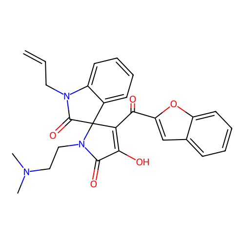 3'-(1-benzofuran-2-ylcarbonyl)-1'-[2-(dimethylamino)ethyl]-4'-hydroxy-1-(prop-2-en-1-yl)spiro[indole-3,2'-pyrrole]-2,5'(1H,1'H)-dione structure