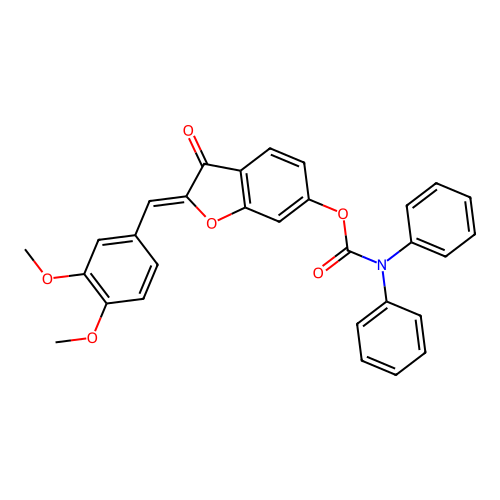 (Z)-2-(3,4-dimethoxybenzylidene)-3-oxo-2,3-dihydrobenzofuran-6-yl diphenylcarbamate structure