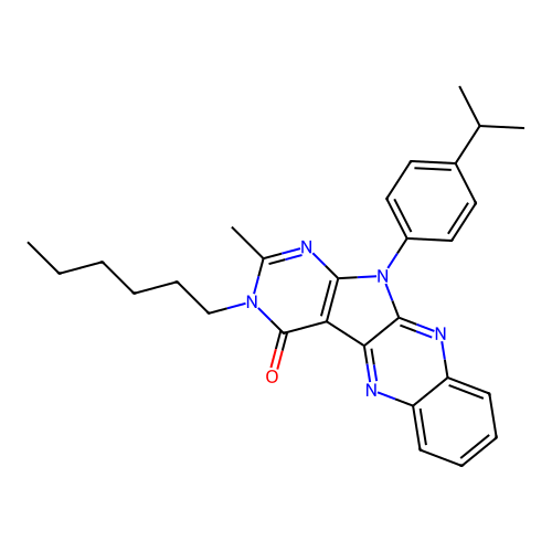 3-hexyl-11-(4-isopropylphenyl)-2-methyl-3H-pyrimido[5',4':4,5]pyrrolo[2,3-b]quinoxalin-4(11H)-one structure