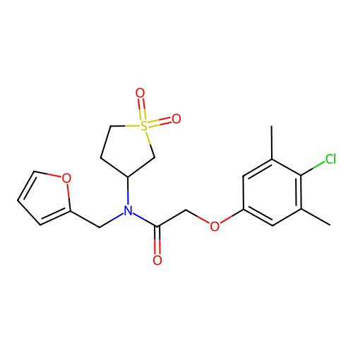 2-(4-chloro-3,5-dimethylphenoxy)-N-(1,1-dioxothiolan-3-yl)-N-(furan-2-ylmethyl)acetamide structure